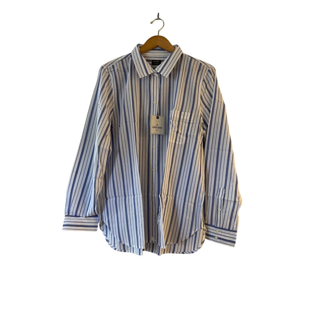 NEW Untuckit Pinot Perse Button Up Shirt 16 White Blue Stripe Long Sleeve‎ NWT